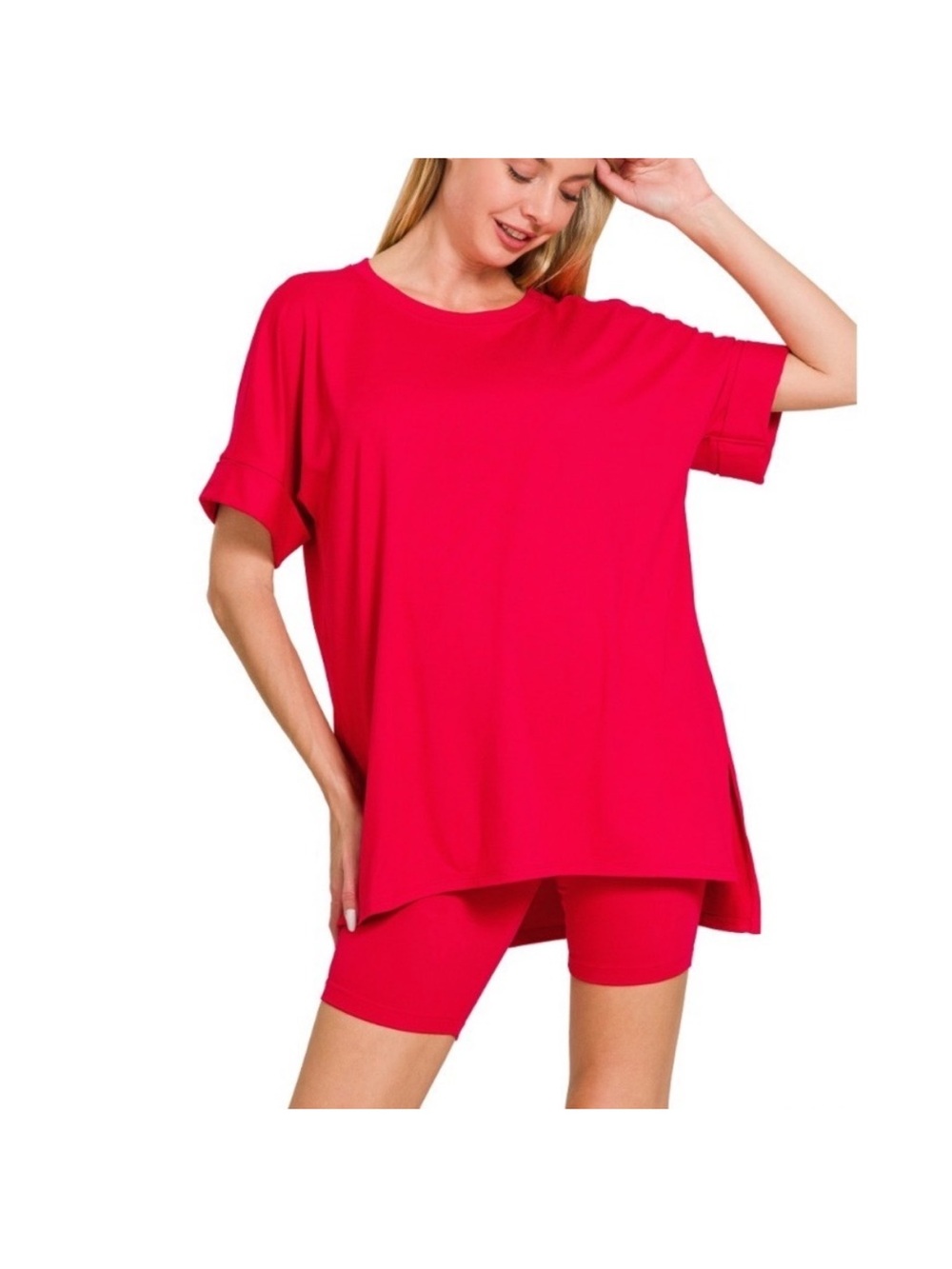 Zenana Outfitters Red Crewneck Tunic Tee